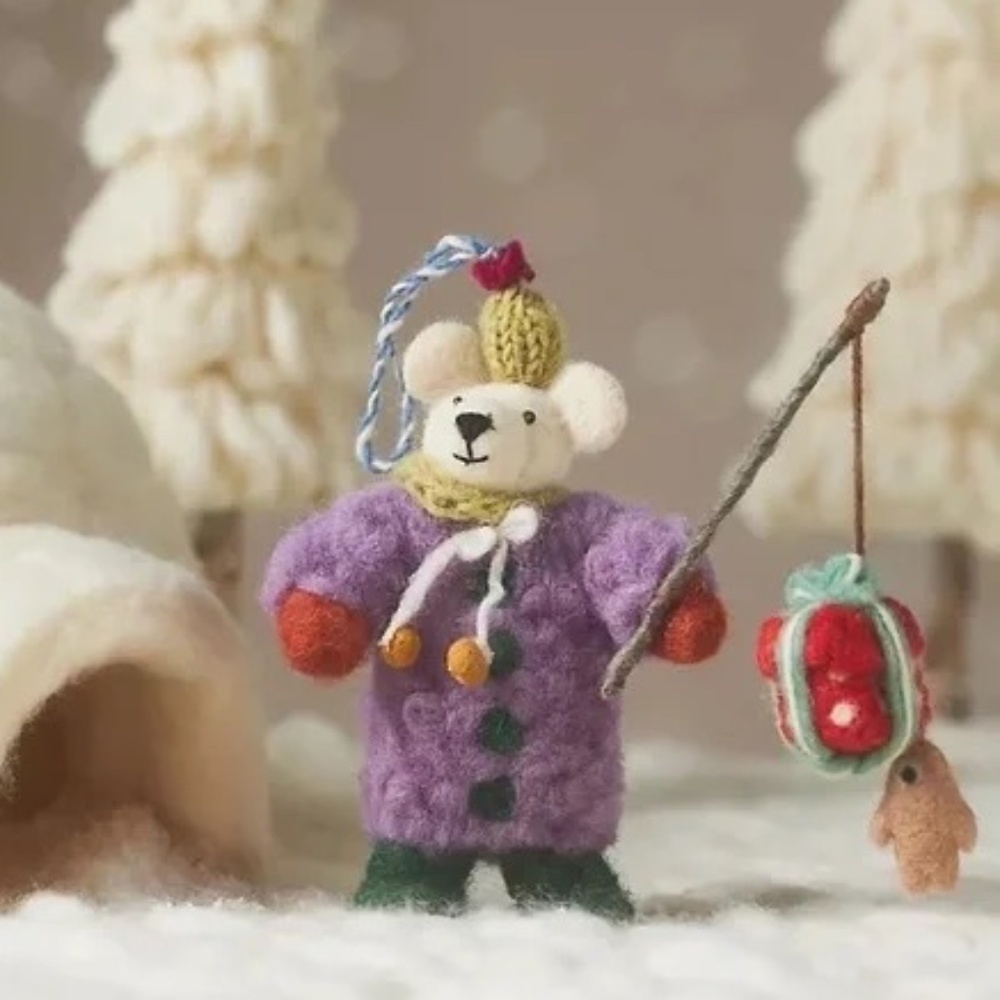 NWT Anthropologie Felt Fishing Bear Christmas Ornament
